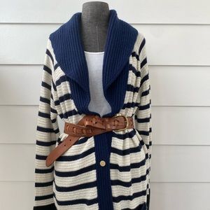 The Row Oversized Striped Navy Off-white Black Yachting Cardigan Sweater Coat